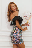 Blue Off the Shoulder Sequins Homecoming Dress with Puff Sleeves