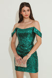 Dark Green Off Shoulder Sequined Homecoming Dress