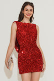 Red Sequined Backless Cocktail Dress