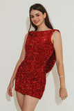 Red Sequined Backless Cocktail Dress