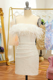 White Strapless Homecoming Dress with Feathers