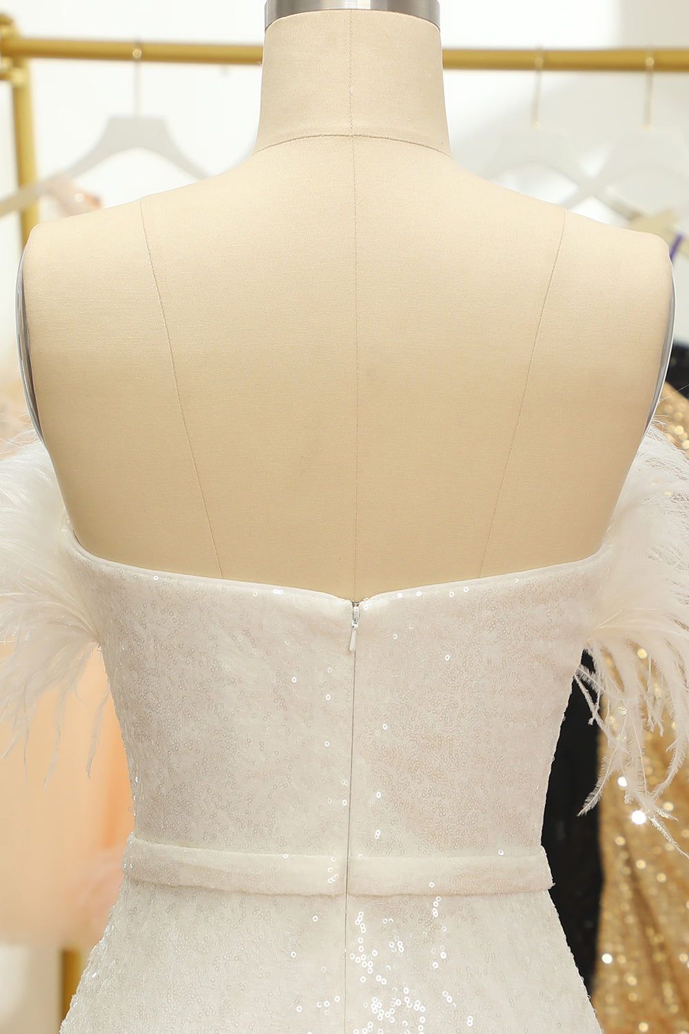 White Strapless Homecoming Dress with Feathers