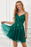 Dark Green Lace-Up A-Line Homecoming Dress