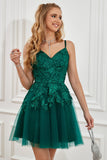 Dark Green Lace-Up A-Line Homecoming Dress