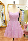 Lilac Sequins A-Line Lace-Up Homecoming Dress