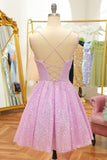 Lilac Sequins A-Line Lace-Up Homecoming Dress