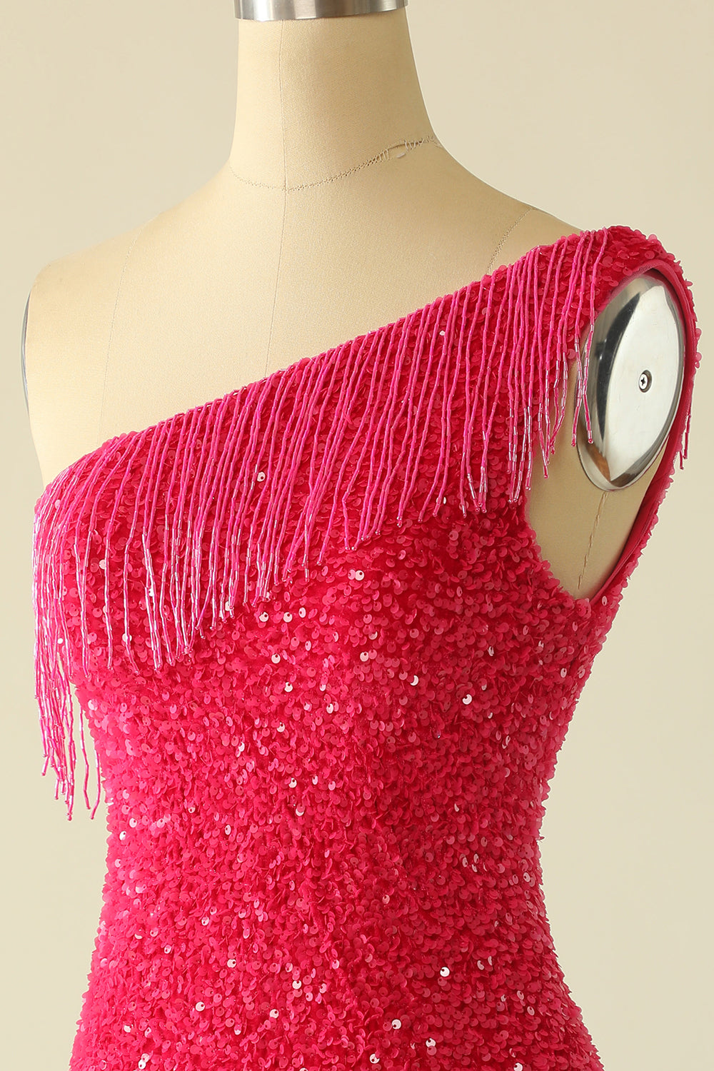 Hot Pink One Shoulder Sequin Homecoming Dress