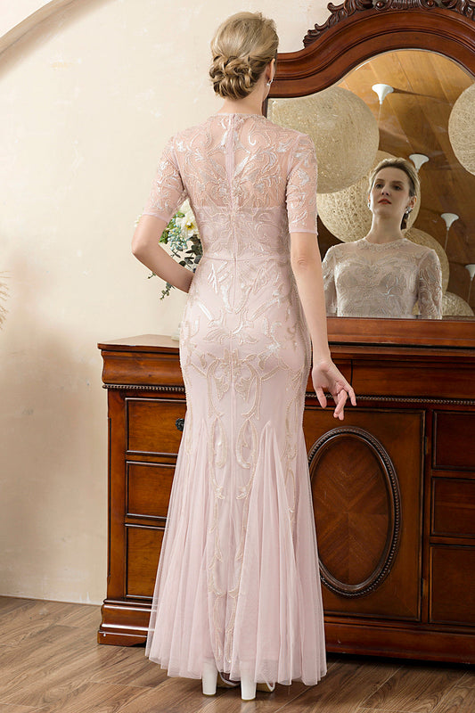 Sparkly Grey Pink Beaded Mother of the Bride Dress