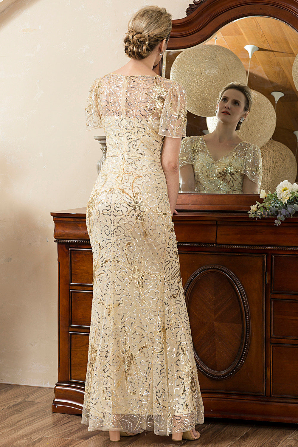 Golden Sparkly Beaded Mermaid Mother of the Bride Dress