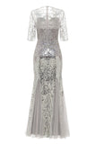 Grey Sequined Mermaid Mother Of The Bride Dress
