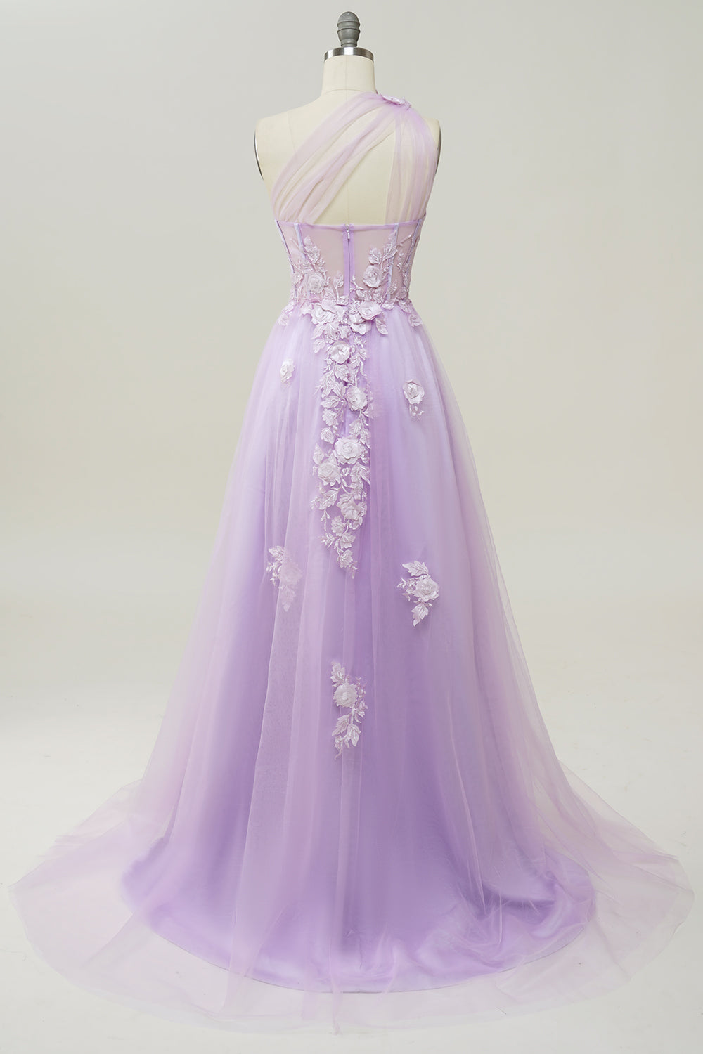 A Line One Shoulder Purple Long Prom Dress with Appliques
