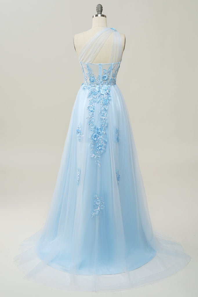 Dark Purple One Shoulder Lace Applique Prom Dress , Long Formal Gown