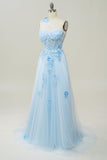 A Line One Shoulder Purple Long Prom Dress with Appliques