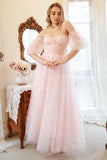 Blush A-Line Tulle Shot Sleeve Prom Dress