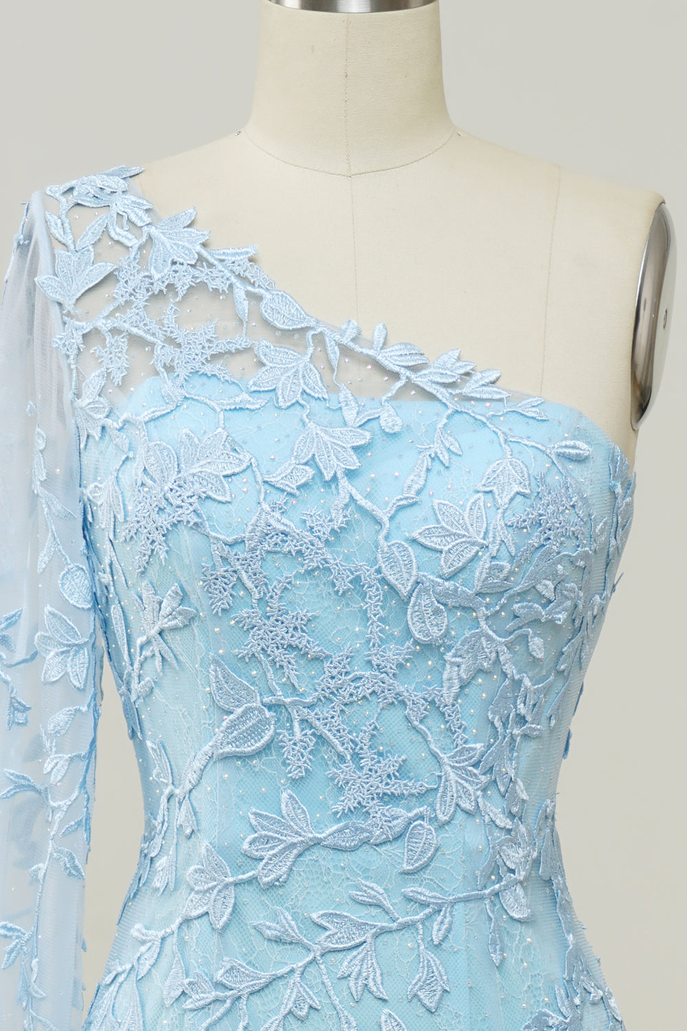 One-Shoulder Sky Blue Mermaid Prom Dress