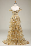 Princess A Line Off the Shoulder Black Pink Long Prom Dress with Tiered Lace