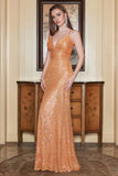 Orange Sequins Prom Dress With Criss Cross Back