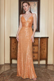 Orange Sequins Prom Dress With Criss Cross Back