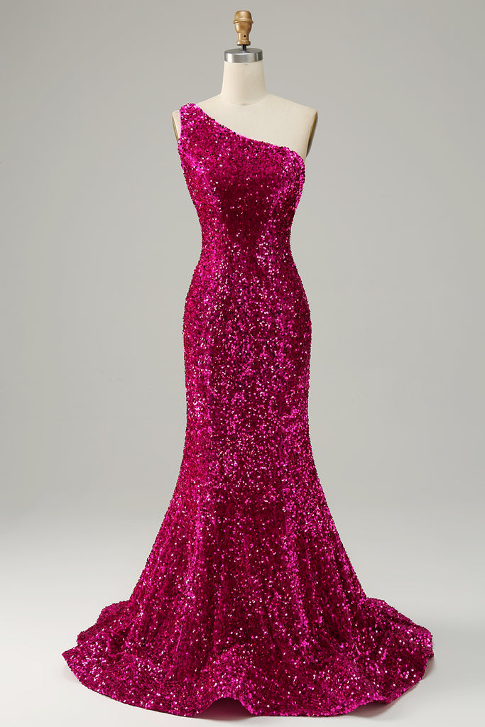 Flower Beading Off The Shoulder Fuchsia Lace Trumpet Mermaid Prom Dress main image 0