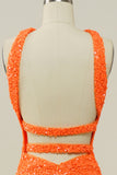 Sequins Orange Cross Neck Prom Dress