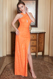 Orange Sequins Halter Prom Dress With Slit