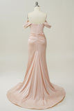 Off-the-Shoulder Blush Slit Prom Dress