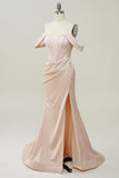 Off-the-Shoulder Blush Slit Prom Dress