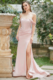Off-the-Shoulder Blush Slit Prom Dress
