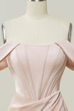 Off-the-Shoulder Blush Slit Prom Dress