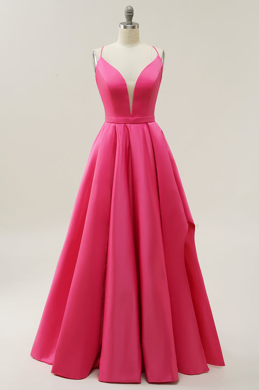 A-line Fuchsia Spaghetti Straps Ball Gown