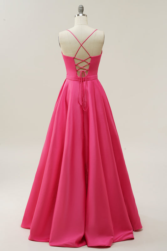 A-line Fuchsia Spaghetti Straps Ball Gown