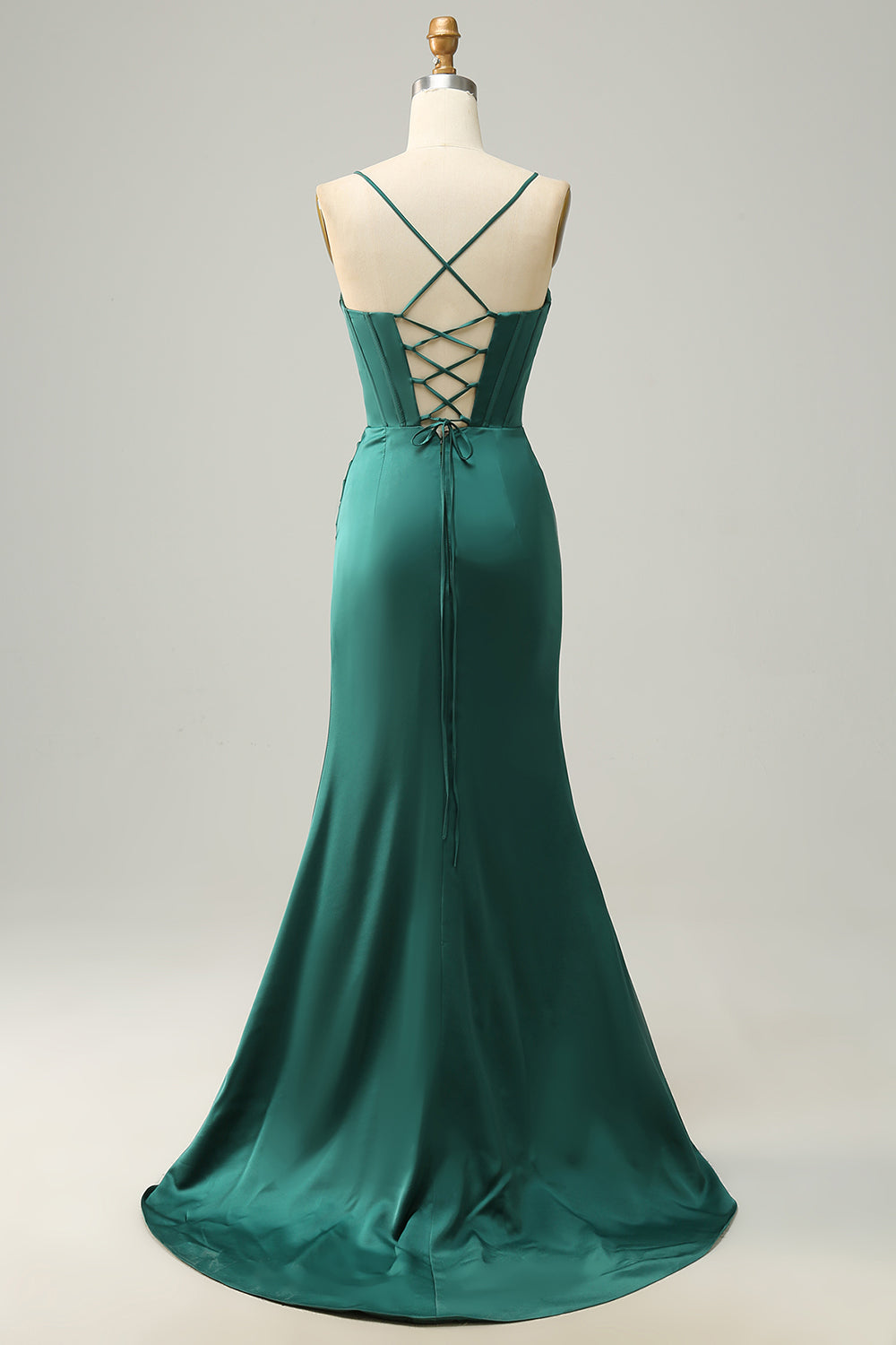 Mermaid Spaghetti Straps Dark Green Wedding Guest Dress with Slit