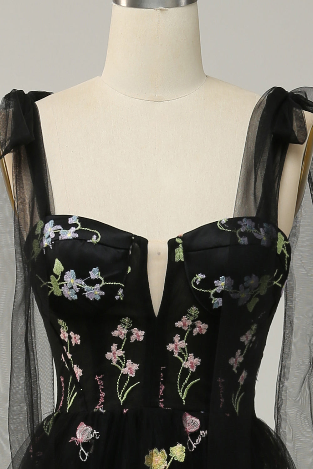 Zapakasa Women Black Embroidery Corset Long Prom Dress A-Line Formal