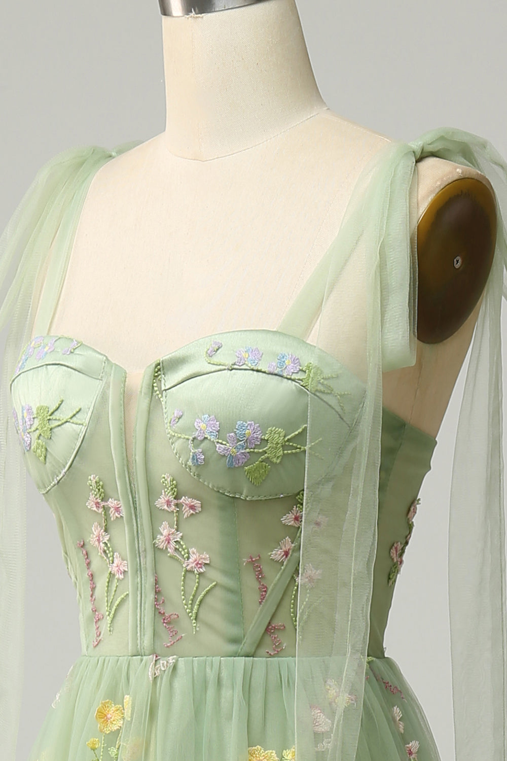 Zapakasa Women Green Embroidery Corset Long Prom Dress A-Line Formal Party Dress Zapakasa Women Green Embroidery Corset Long Prom Dress A-Line Formal Party Dress
