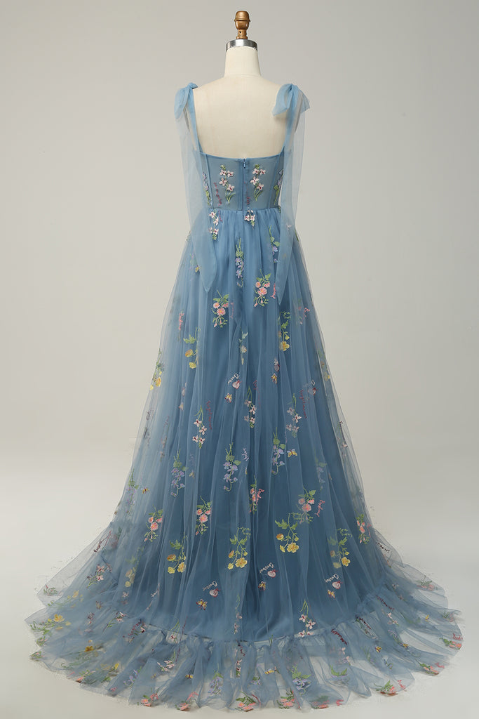 Zapakasa Women Lilac Embroidery Corset Long Prom Dress A-Line Formal ...