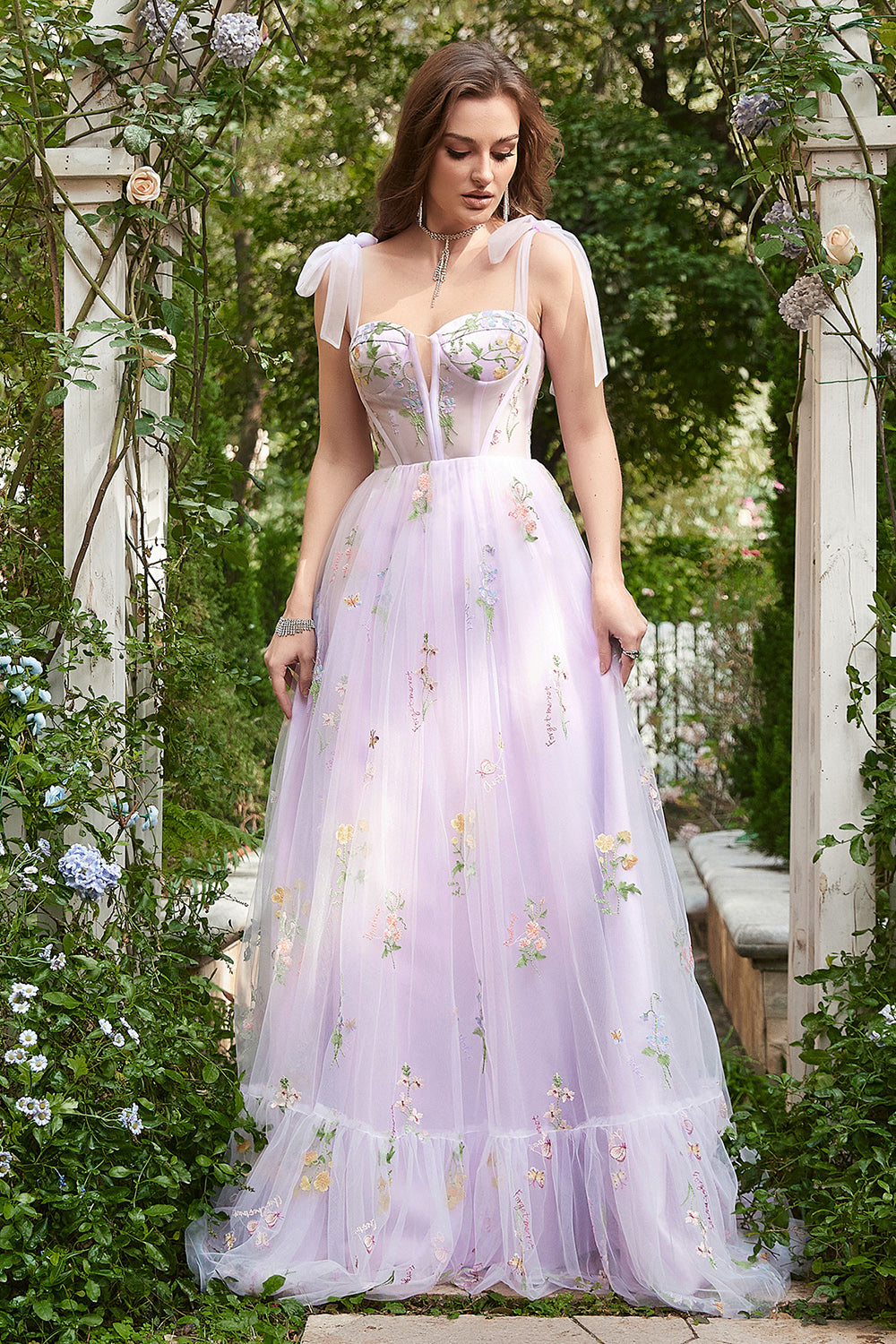 Zapakasa Women Lilac Embroidery Corset Long Prom Dress A-Line Formal Party Dress Zapakasa Women Lilac Embroidery Corset Long Prom Dress A-Line Formal Party Dress