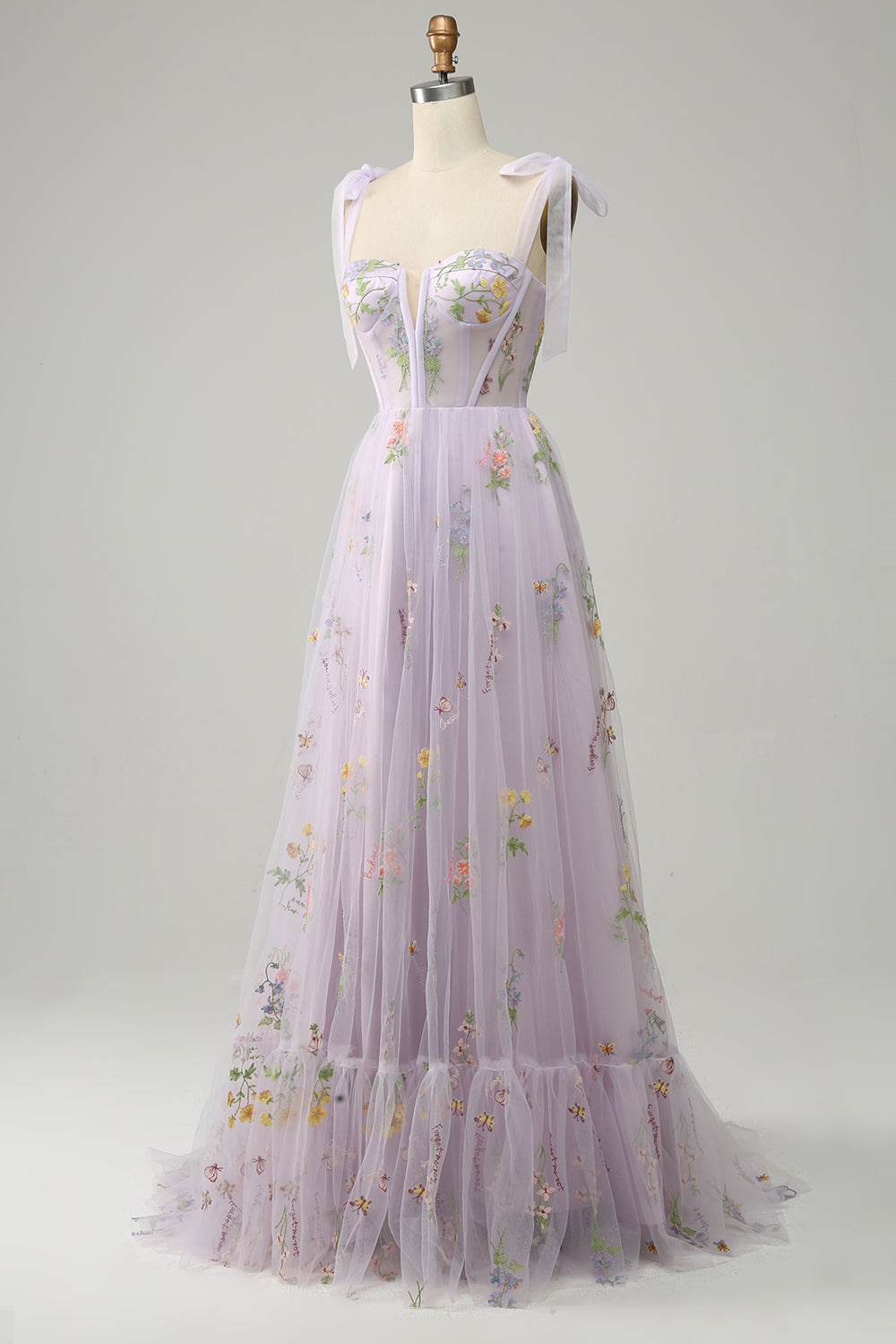Zapakasa Women Lilac Embroidery Corset Long Prom Dress A-Line Formal Party Dress Zapakasa Women Lilac Embroidery Corset Long Prom Dress A-Line Formal Party Dress