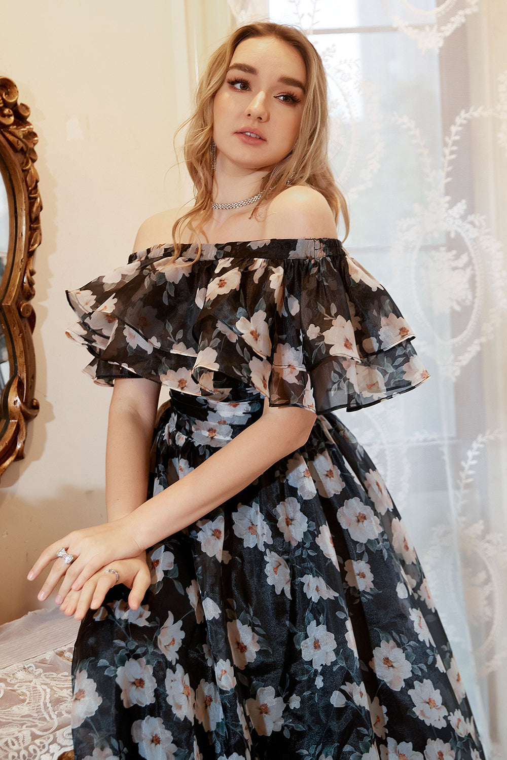size 20 off the shoulder dress Plus Size Long Formal Dress by LaDivine 7493C