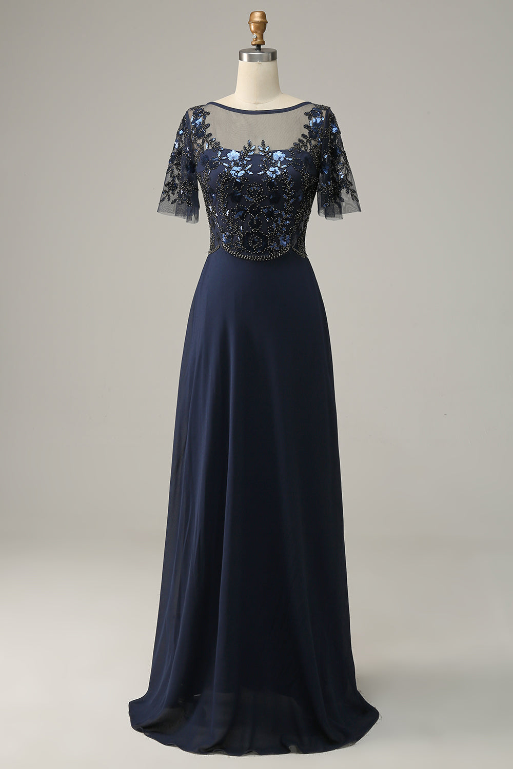 Navy Appliques Sequin Mother of Bride Dress