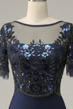 Navy Appliques Sequin Mother of Bride Dress