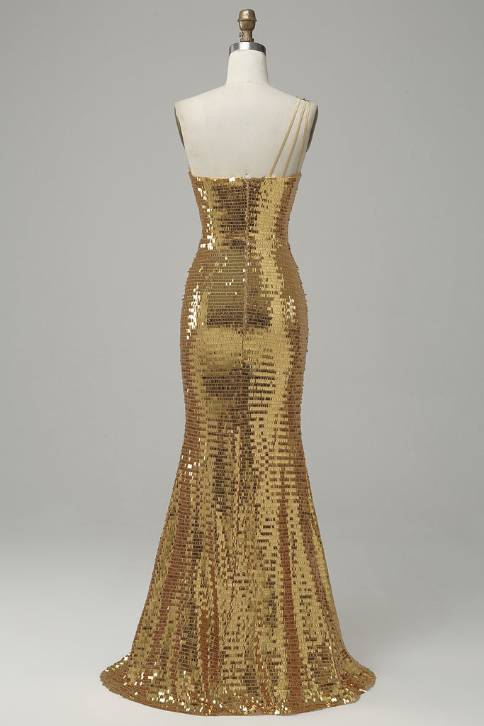 Zapakasa Women Golden One Shoulder Sparkly Prom Dress Sequin Gala Party