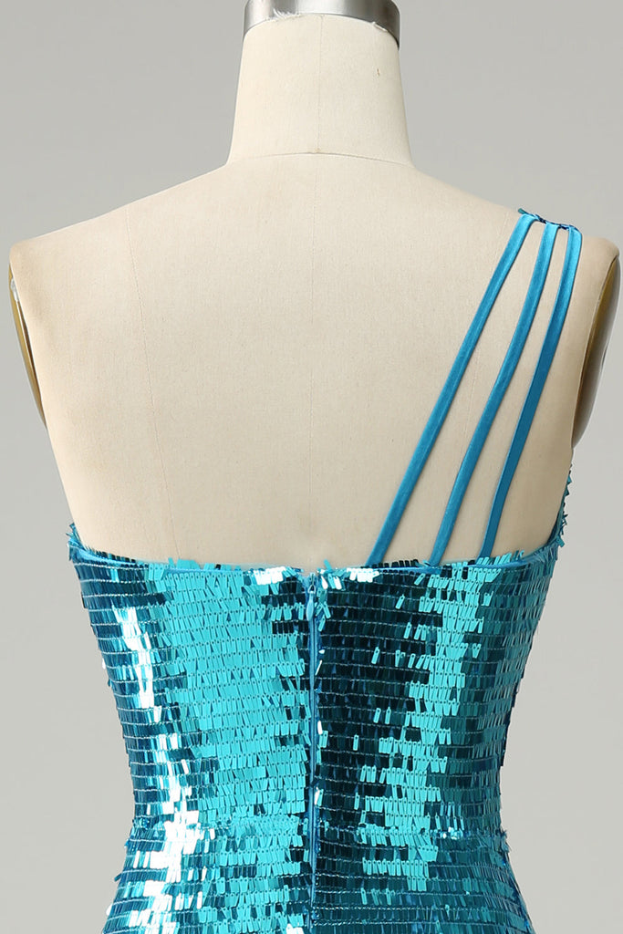 Glittering One-Shoulder Sequin Prom Gown with Elegant Trail Split Design
