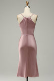 Spaghetti Straps Satin Grey Blue Prom Dress