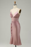Spaghetti Straps Satin Grey Blue Prom Dress