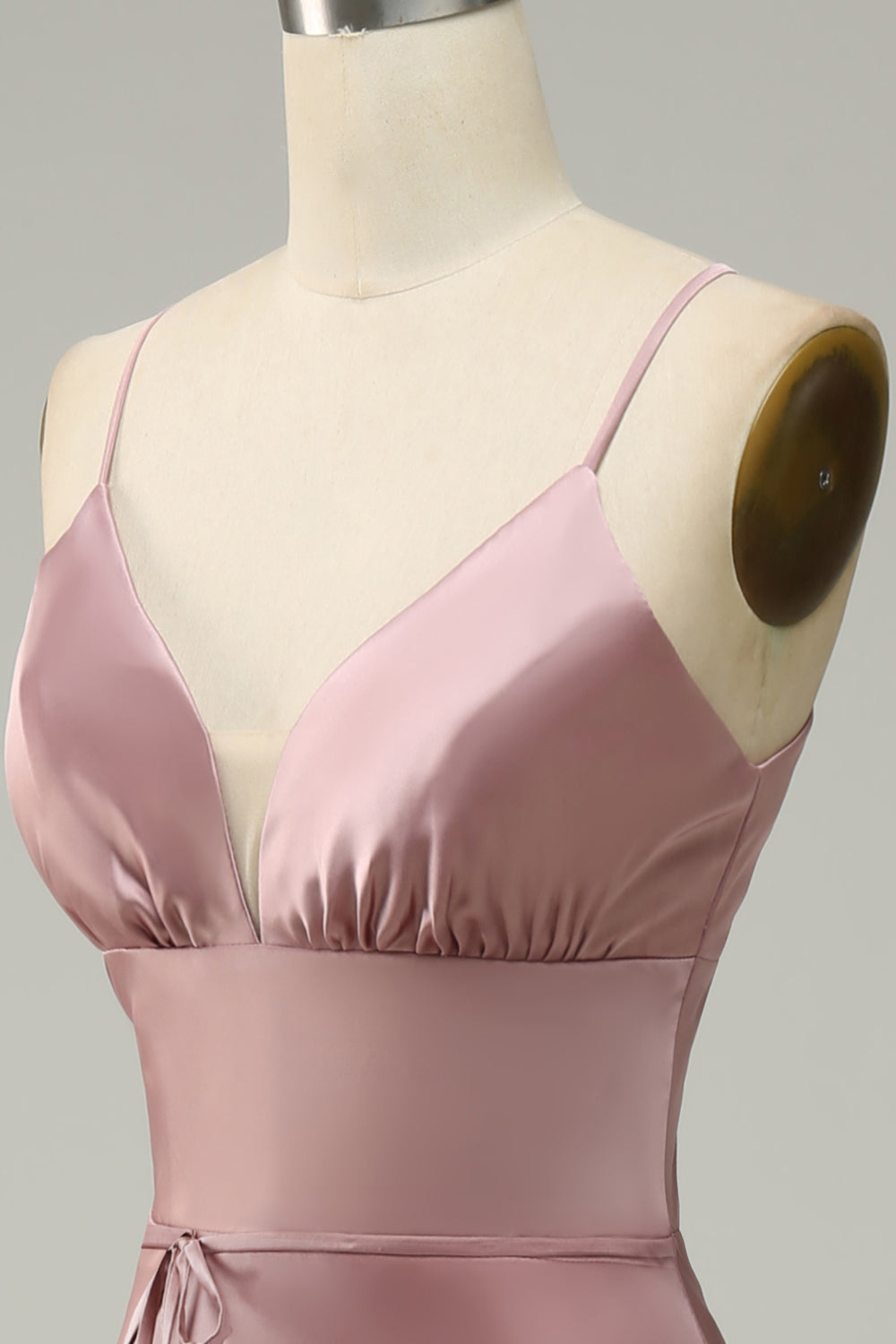 Spaghetti Straps Satin Grey Blue Prom Dress