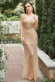 Golden Backless Glitter Sequin Prom Dress