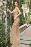 Golden Backless Glitter Sequin Prom Dress