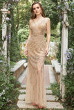 Golden Backless Glitter Sequin Prom Dress