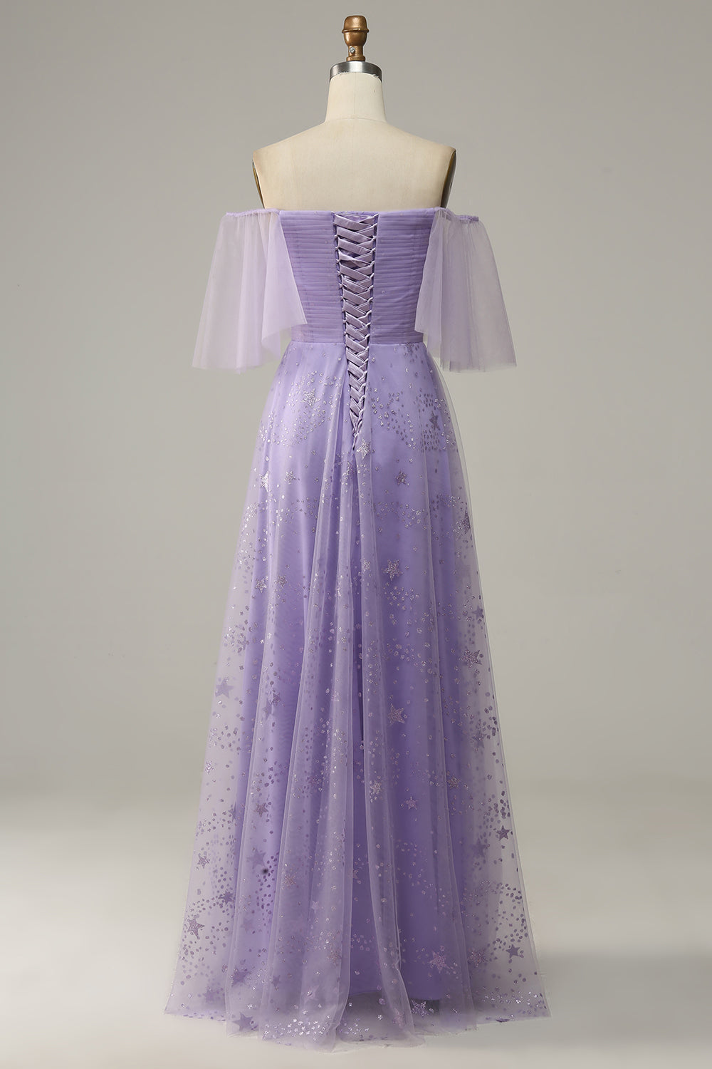 Zapakasa Women Off Shoulder Lavender Prom Dress with Ruffles A Line Tulle Party Dress Zapakasa Women Off Shoulder Lavender Prom Dress with Ruffles A Line Tulle Party Dress