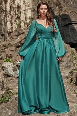 Zapakasa Women Dark Green Long Prom Dress A Line Sweetheart Formal Dress with Long Sleeves Zapakasa Women Dark Green Long Prom Dress A Line Sweetheart Formal Dress with Long Sleeves